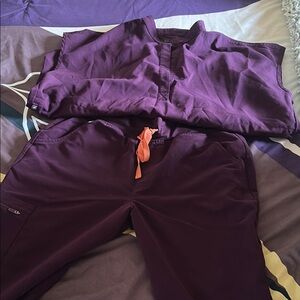 Purple Scrub Set with Orange Drawstring